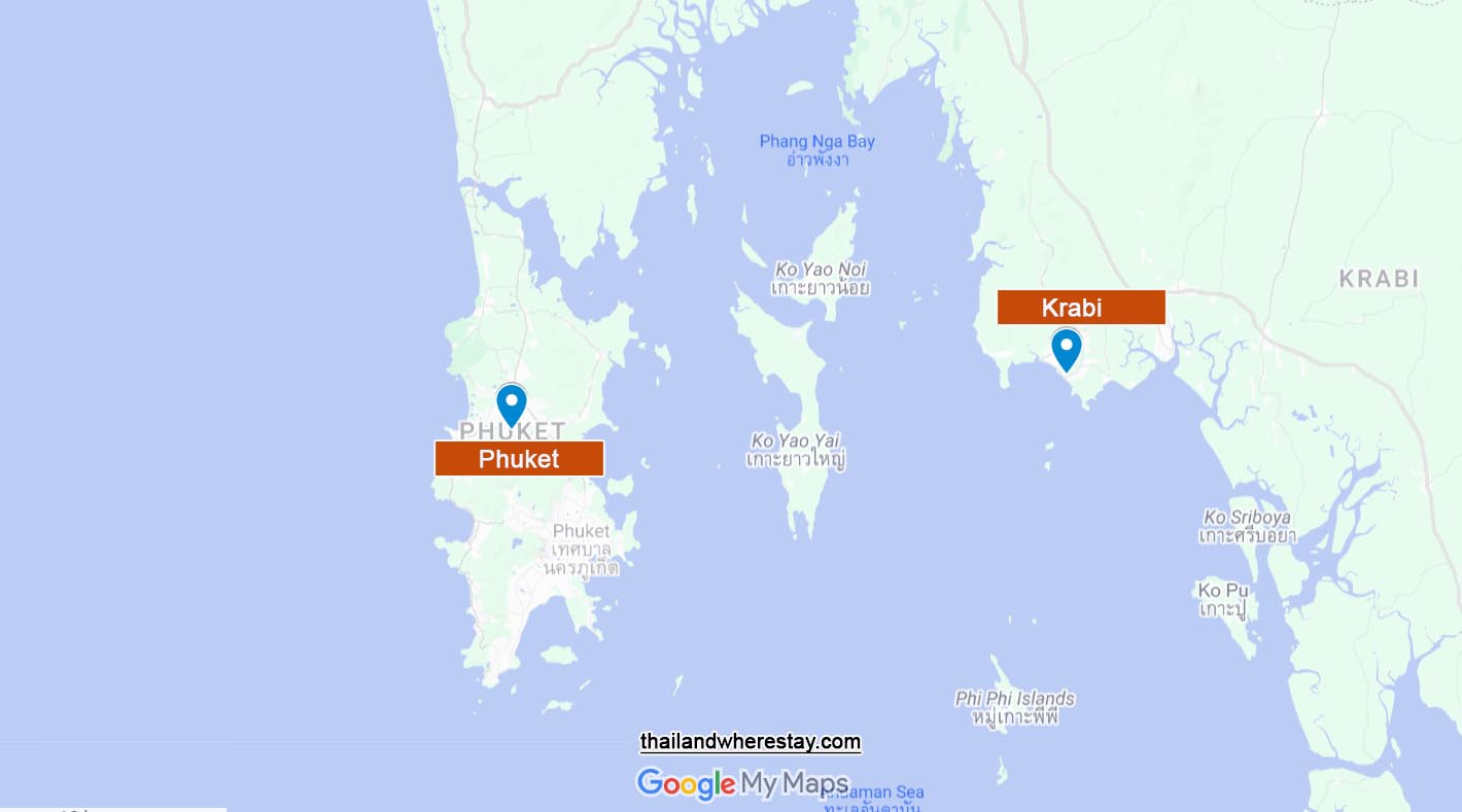Phuket and Krabi location on map