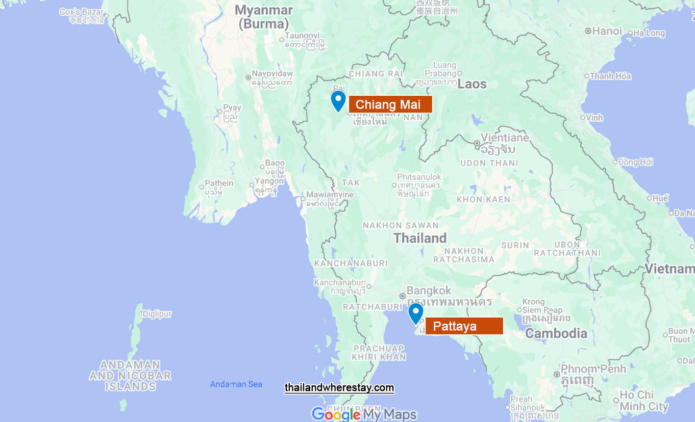 Chiang Mai and Pattaya Location on map