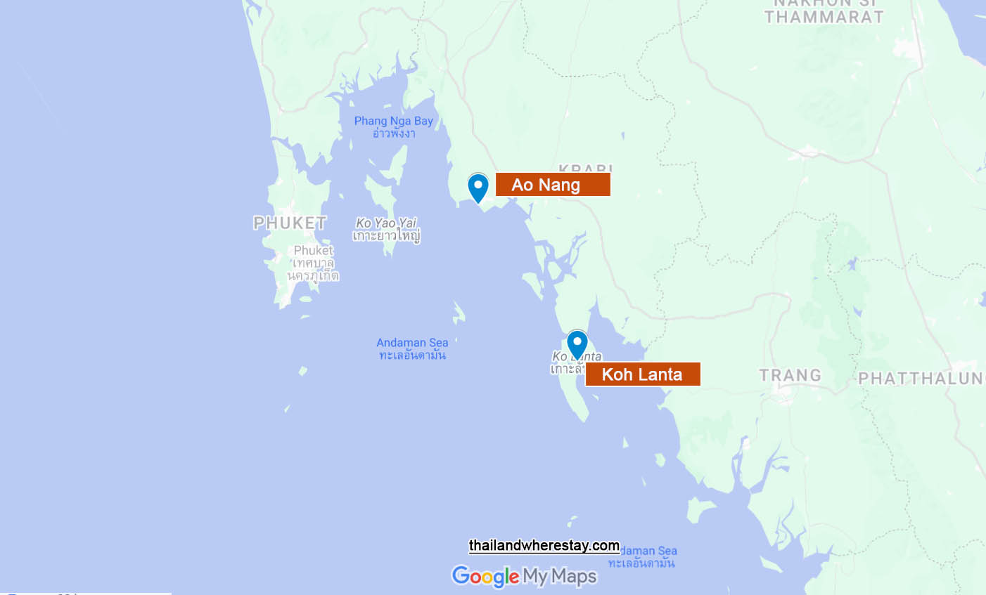 Lanta and Ao Nang on map