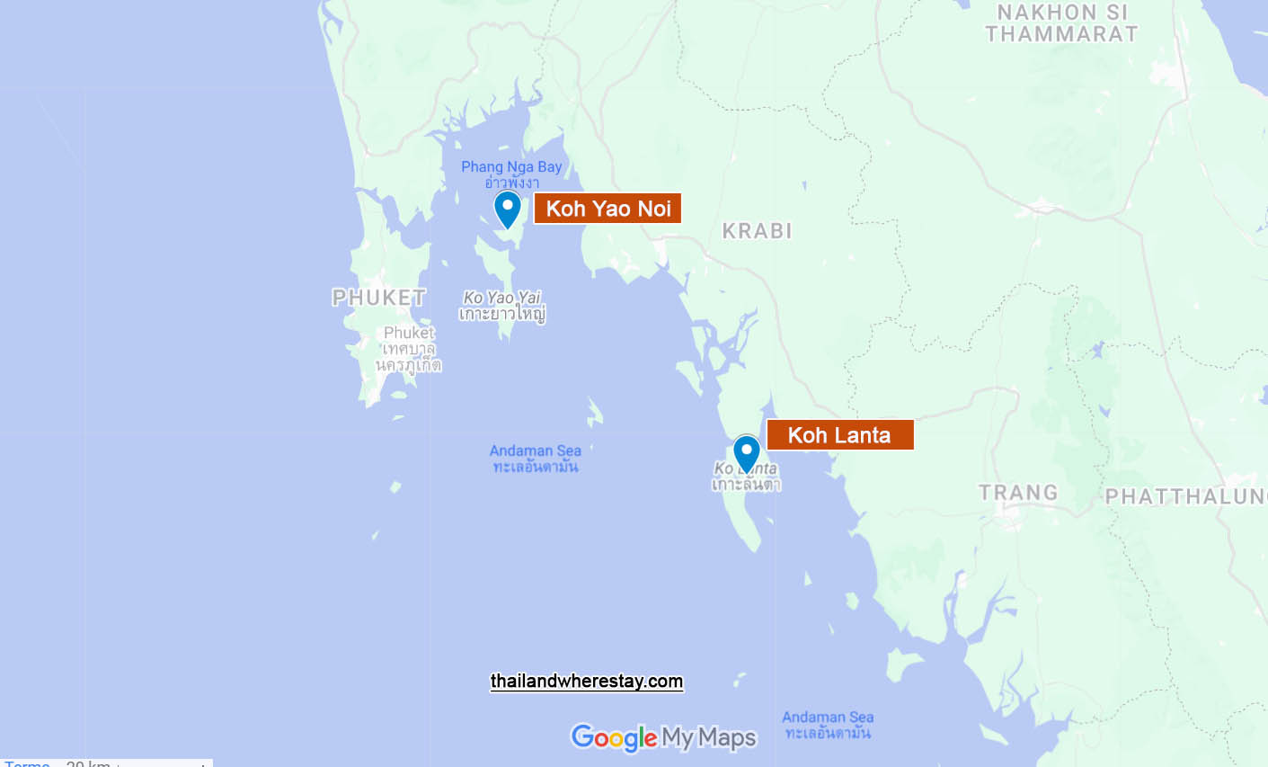 Koh Lanta an Koh Yao Noi location on map