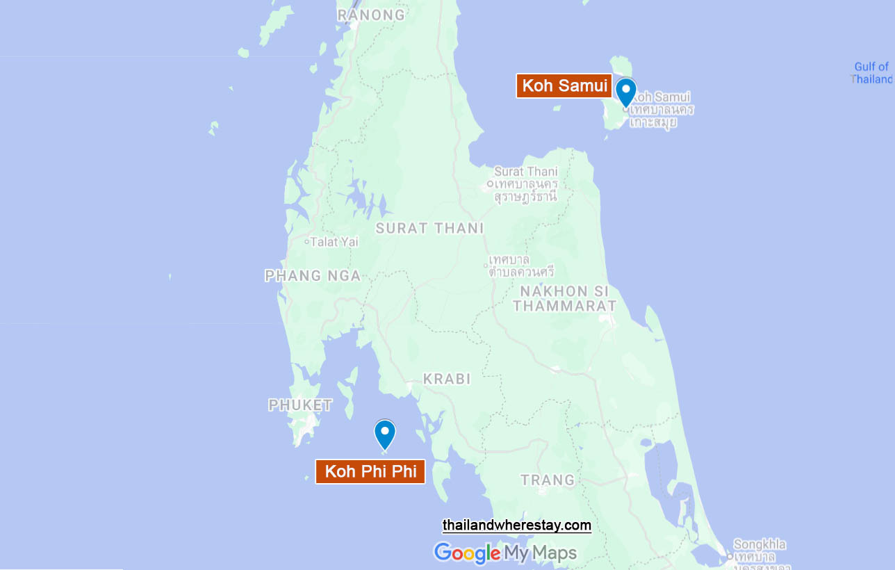Samui and Phi Phi on map