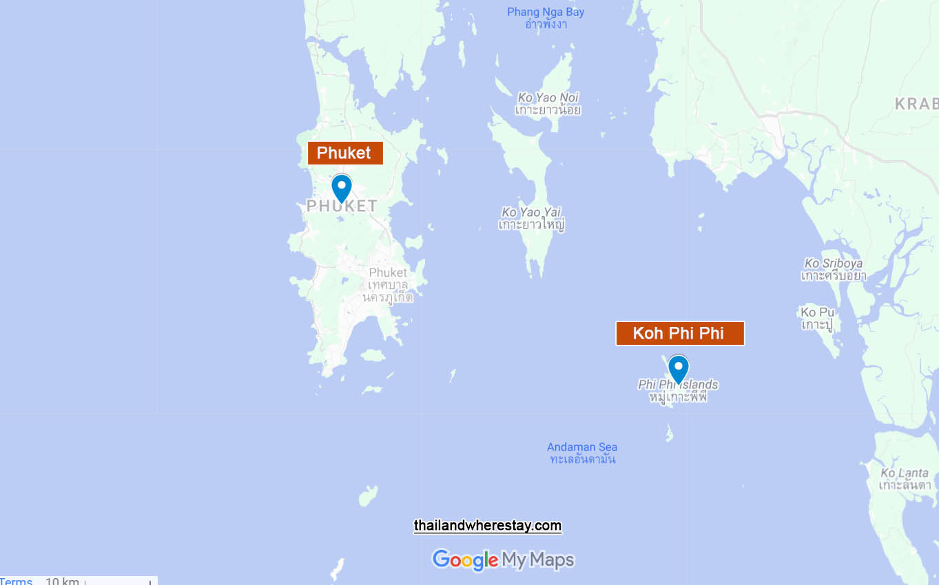 Phuket and Koh Phi Phi location on map