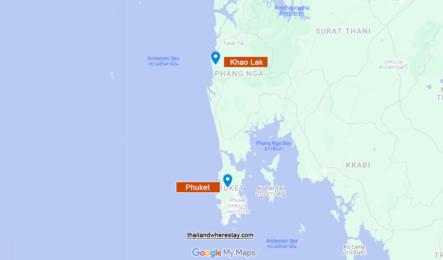 Phuket vs Khao Lak Location on map