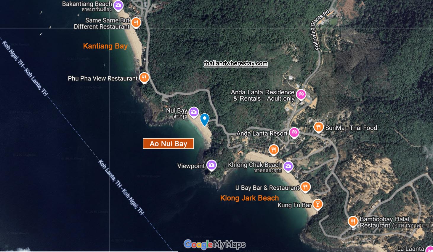 Ao Nui Bay location on map Koh Lanta