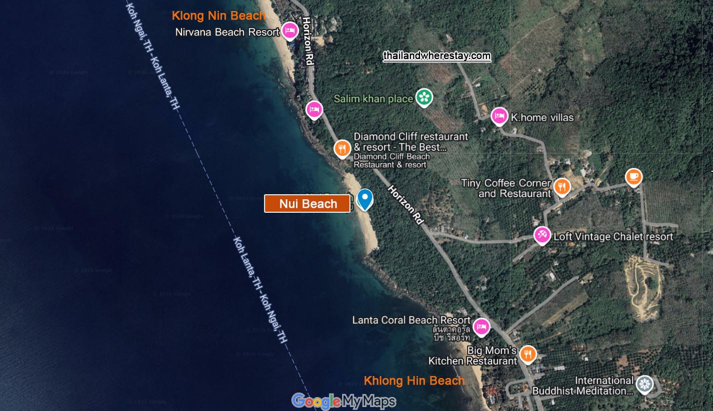 Nui Beach Koh Lanta location map