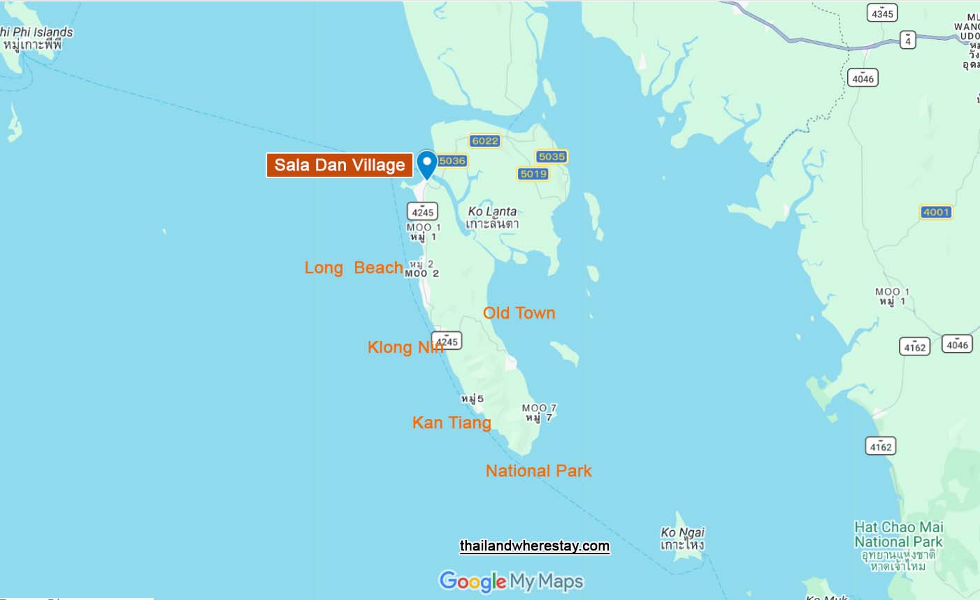 Sala Dan Village and Pier on Map