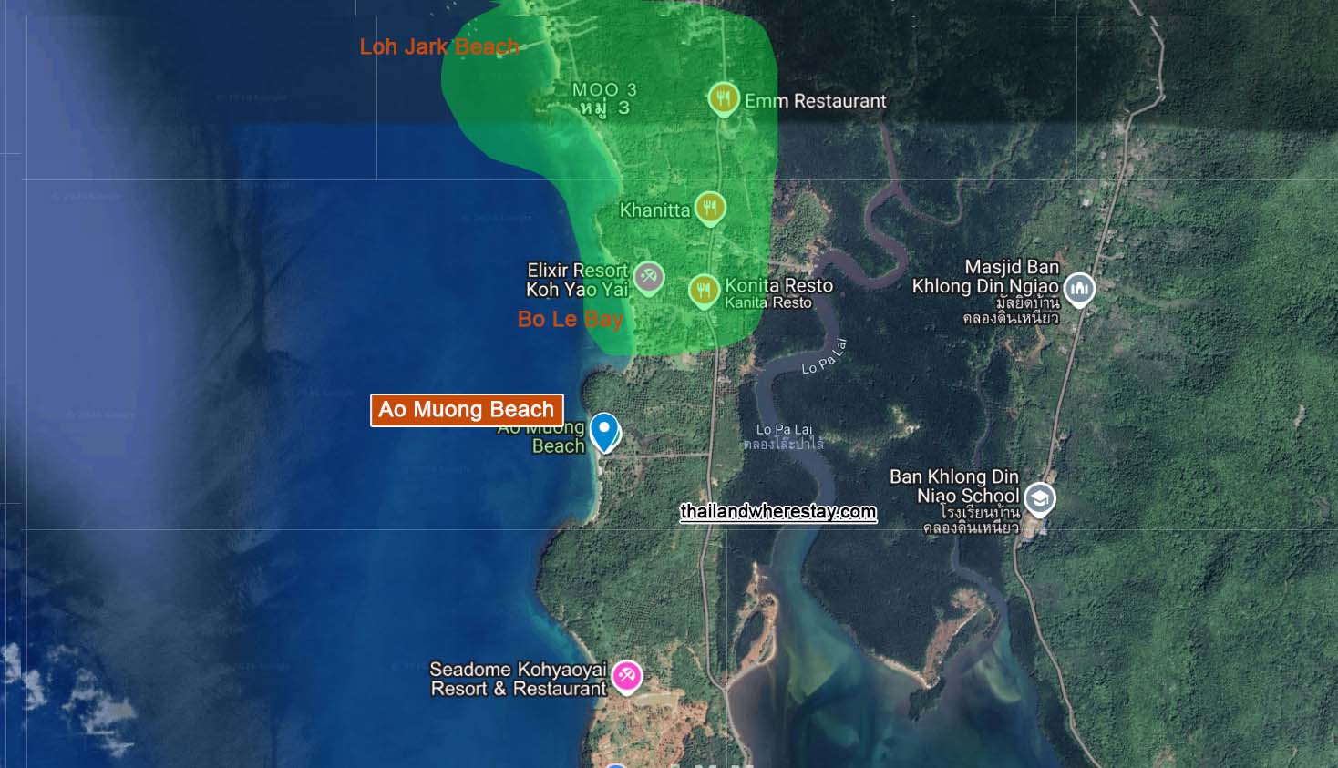Best areas to stay in Ao Muong Beach on map