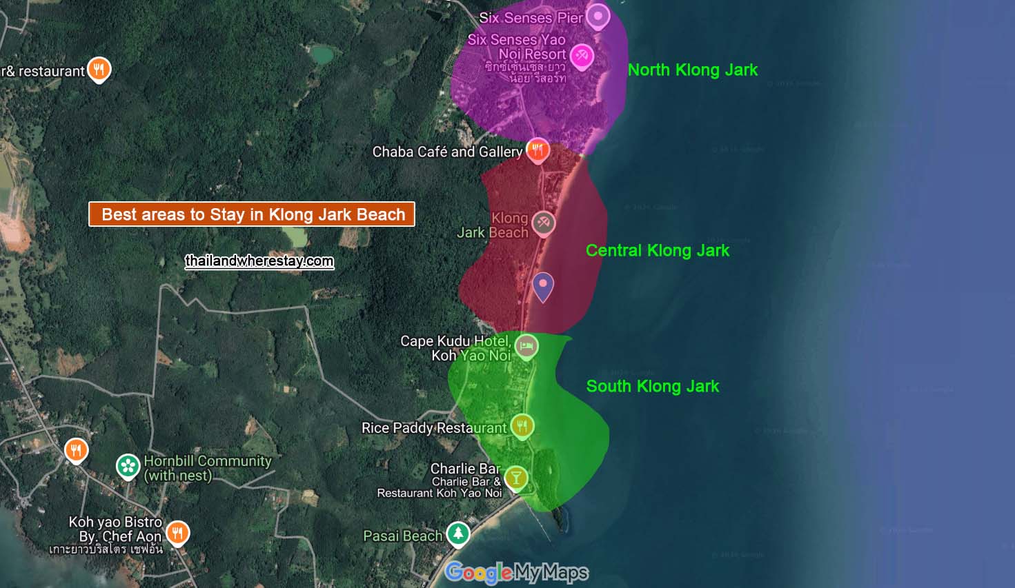 Best areas to stay in Klong Jark Beach on map