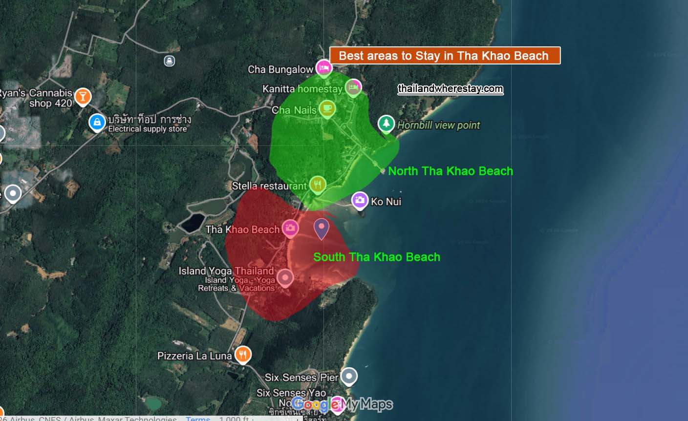 Best areas to stay in Tha Khao Beach on map