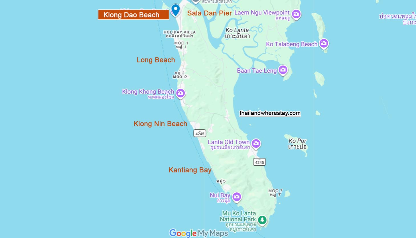 Klong Dao Beach Lanta location on map